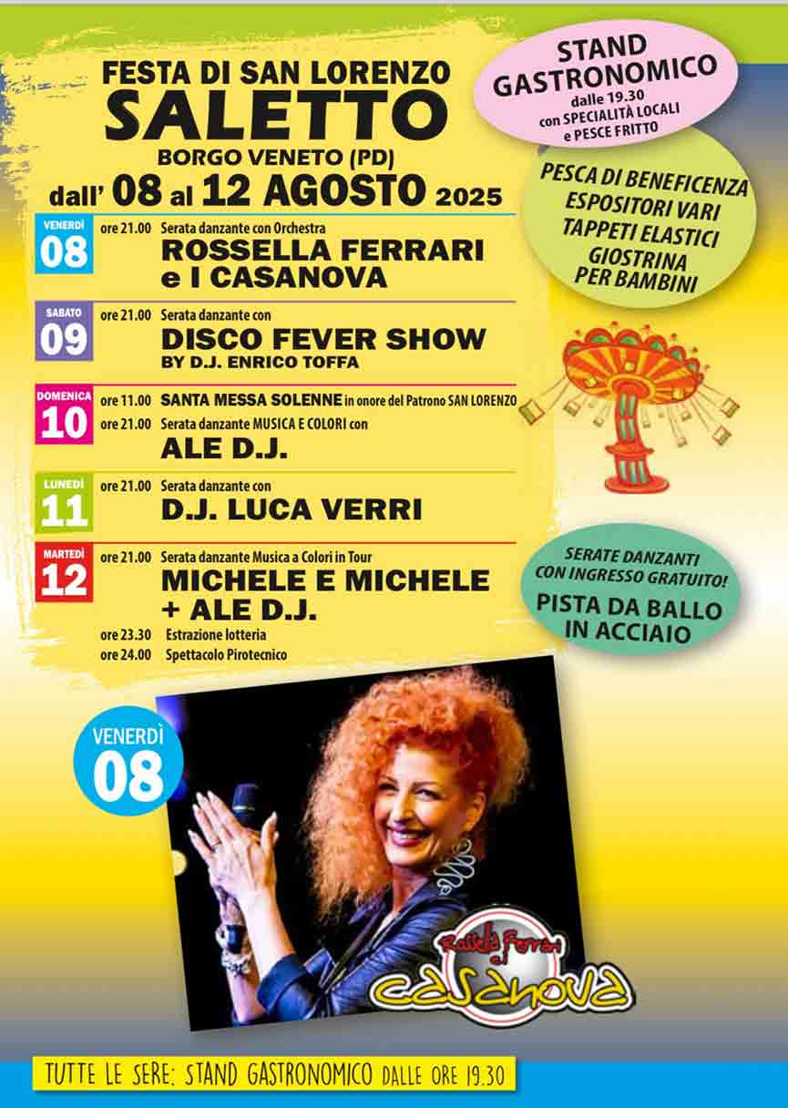 Programma Festa di San Lorenzo 2025 Saletto (Borgo Veneto)
