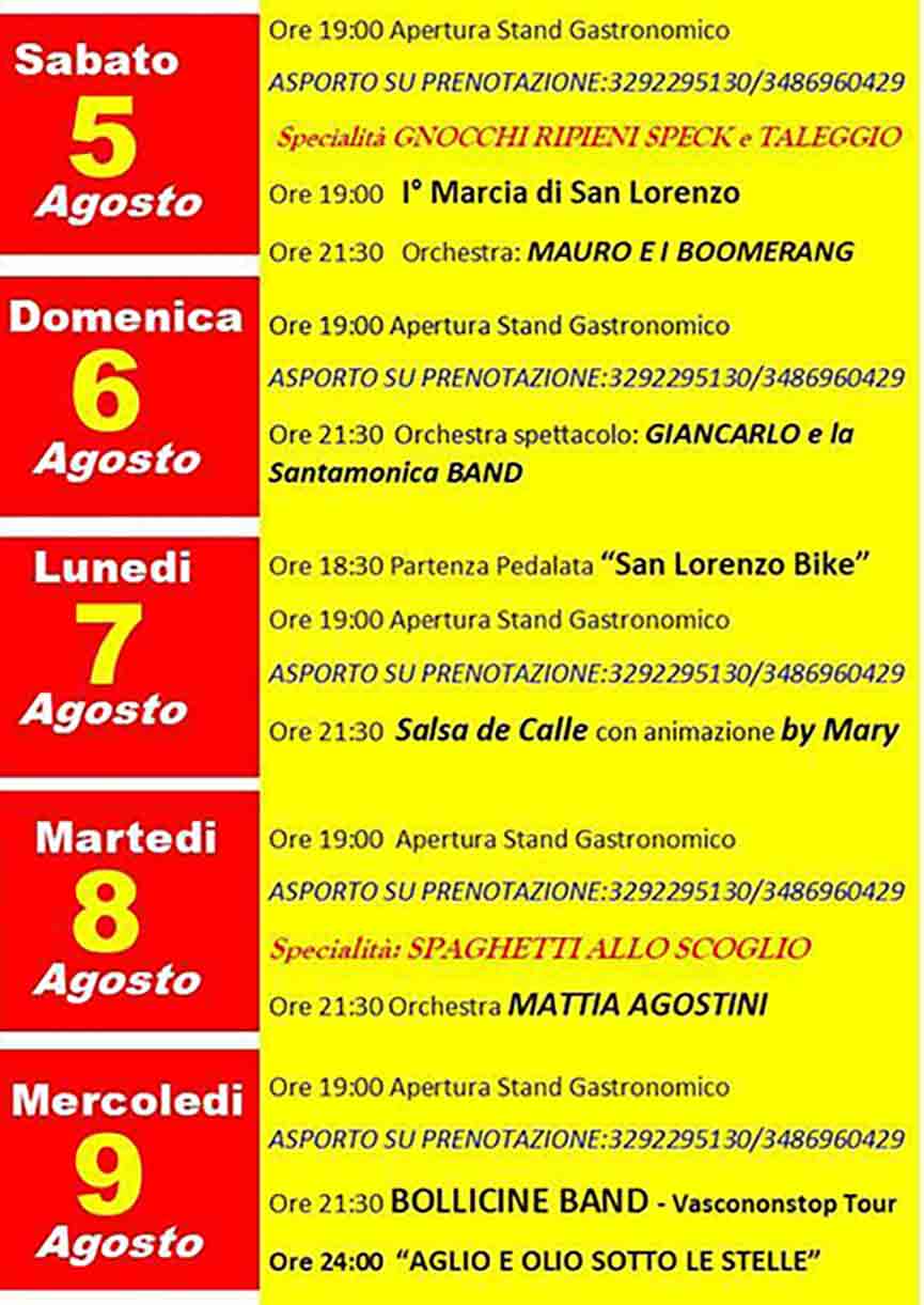 Programma Sagra di San Lorenzo 2024 Campo San Martino