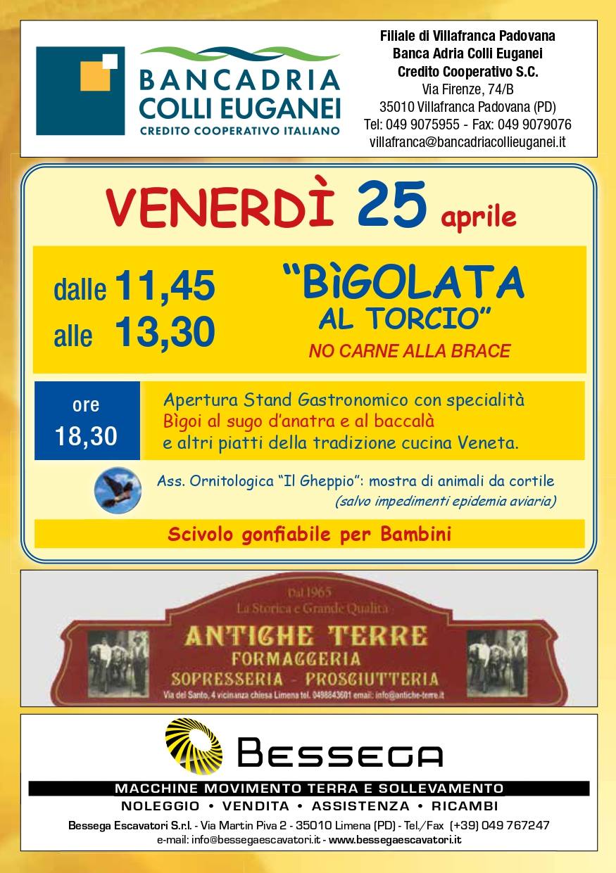 Programma Festa dei Bigoi al Torcio 2025 Limena