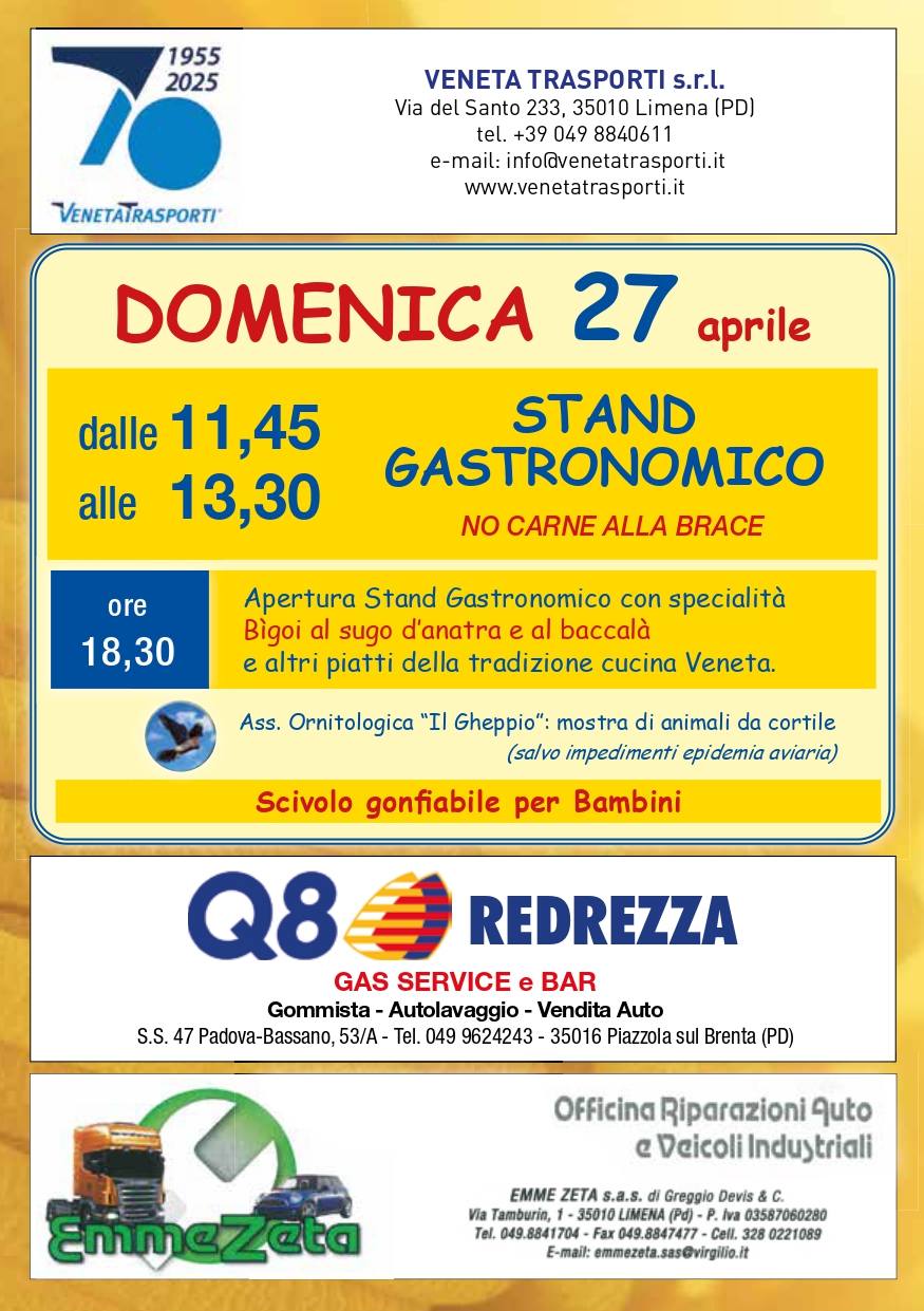 Programma Festa dei Bigoi al Torcio 2025 Limena